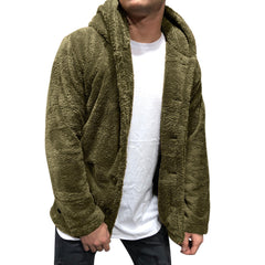 Men's Hooded Solid Color Fleece Jacket