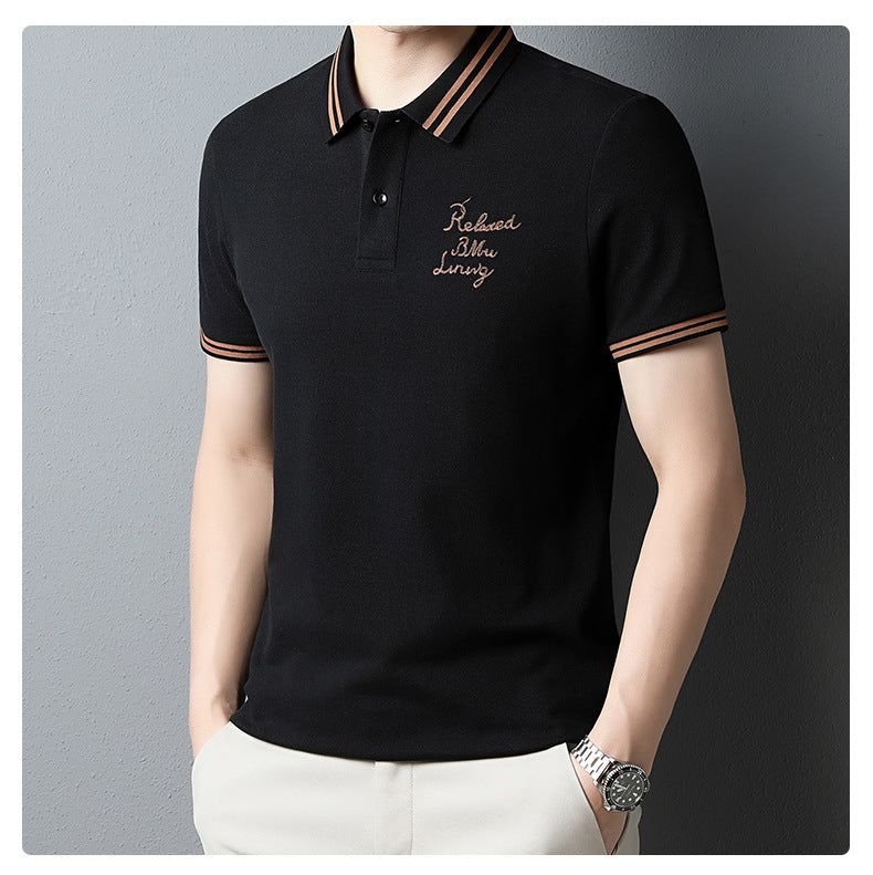 New Cotton Color Contrast Lapel Men's Embroidered Polo Shirt
