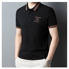New Cotton Color Contrast Lapel Men's Embroidered Polo Shirt
