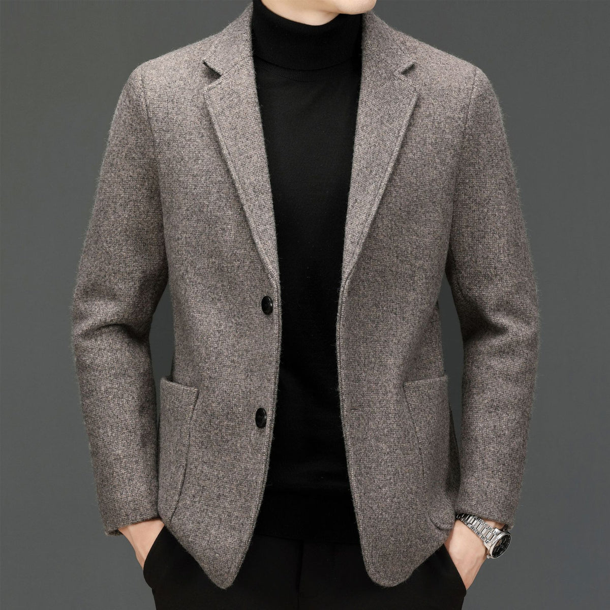 Men's Solid Color Simple Casual Wool Coat