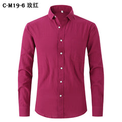 Men's Cotton and Linen Solid Color Non-iron Shirt