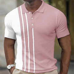 Men's Short Sleeve Color Block Stripe Button Polo Shirt