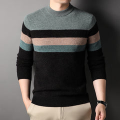 Men's 100% Pure Wool Crewneck Thickened Warm Striped Sweater