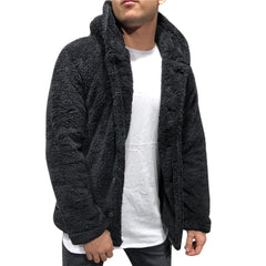 Men's Hooded Solid Color Fleece Jacket