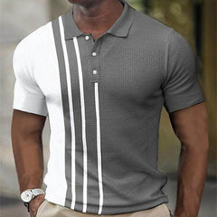 Men's Short Sleeve Color Block Stripe Button Polo Shirt