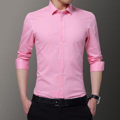 New Men's Non-Iron Slim Casual Solid Color Shirt