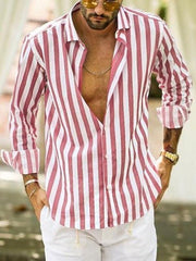 Men's Loose Lapel Striped Shirt