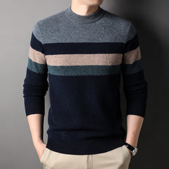 Men's 100% Pure Wool Crewneck Thickened Warm Striped Sweater