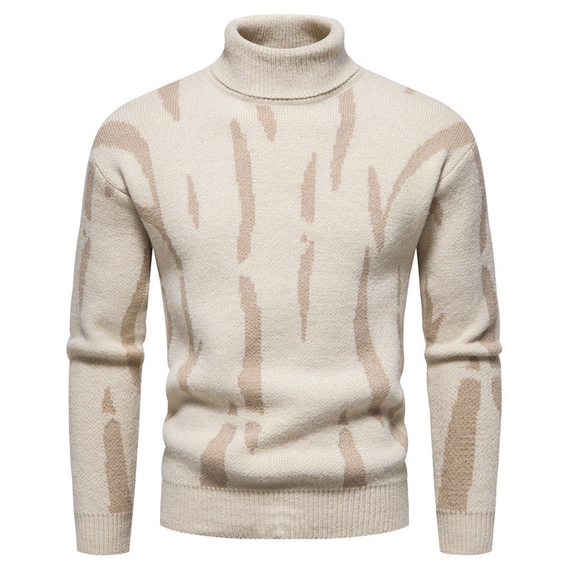 Men's Turtleneck Plaid Jacquard Knitted Sweater