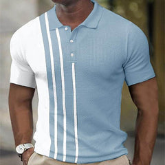 Men's Short Sleeve Color Block Stripe Button Polo Shirt