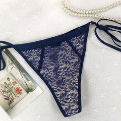 Contrasting Color Leopard Jacquard Mesh Lace Sexy Thong