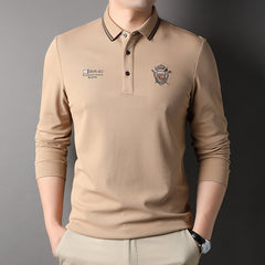Men's Cotton Loose Solid Color Embroidered POLO Shirt