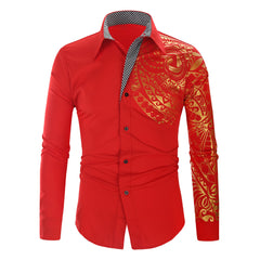 Men's Totem Bronzing Printed Long-sleeved Shirt
