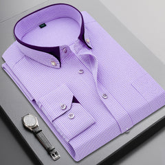 Men's Business Striped Plaid Long Sleeve Shirt