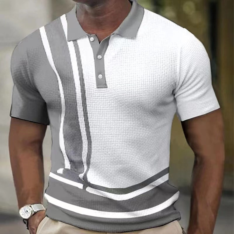 Men's Short Sleeve Color Block Stripe Button Polo Shirt
