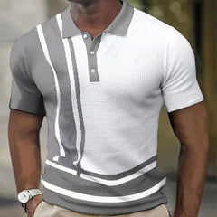 Men's Short Sleeve Color Block Stripe Button Polo Shirt