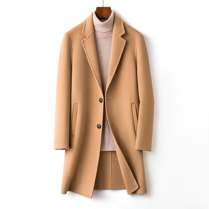 Men's Long High Quality Business Slim Double Sided Woolen Jacket