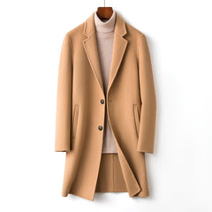 Men's Long High Quality Business Slim Double Sided Woolen Jacket