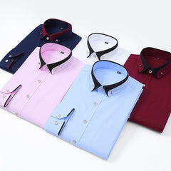 Men's Contrasting Collar Stretch Comfortable Non-Iron Shirt