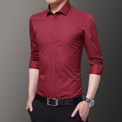 New Men's Non-Iron Slim Casual Solid Color Shirt