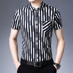 Short Sleeve Striped Lapel Shirt