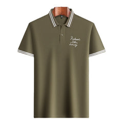 New Cotton Color Contrast Lapel Men's Embroidered Polo Shirt