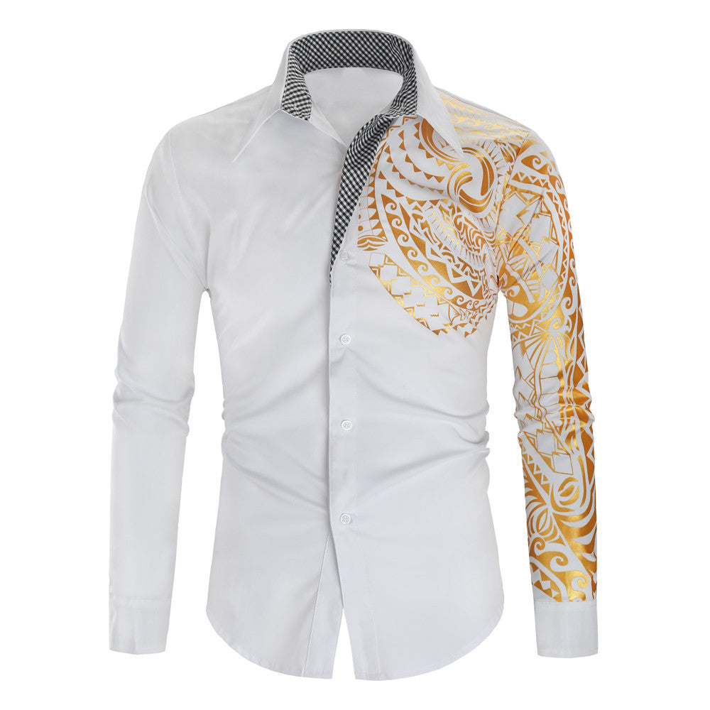 Men's Totem Bronzing Printed Long-sleeved Shirt