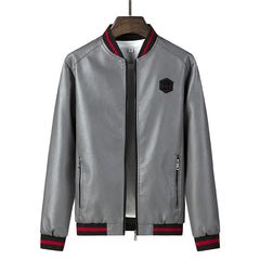 New Zip Stand Collar Casual Leather Jacket