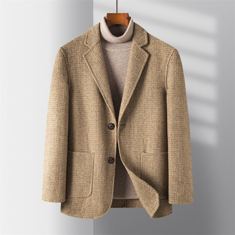 Men's Plaid Double Sided Nylon Thickened Warm Wool Jacket