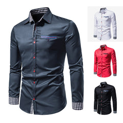 Men's Slim Colorblock Plaid Casual Shirt