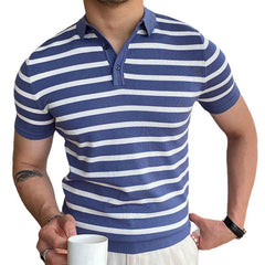 Summer New Lapel Striped Business Polo Shirt