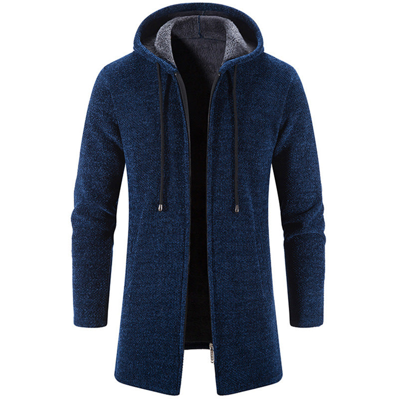 Men's Solid Color All-match Fleece Knitted Jacket