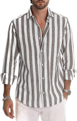 Men's Loose Lapel Striped Shirt