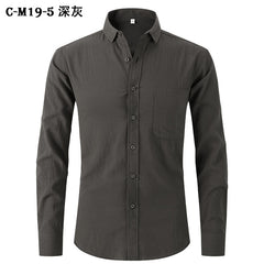 Men's Cotton and Linen Solid Color Non-iron Shirt