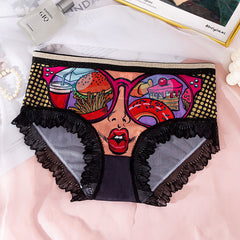 Plus Size Mesh Lace Print Panties