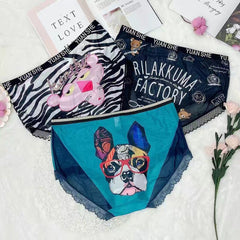 Plus Size Mesh Lace Print Panties