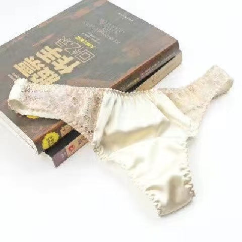 Lace-trimmed silk thong