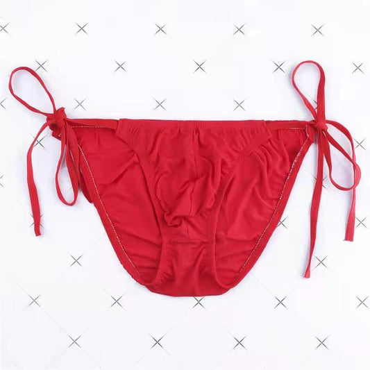 Lace-up Low-Rise Sexy Ice Silk Thong -  Fashion Men's Panties