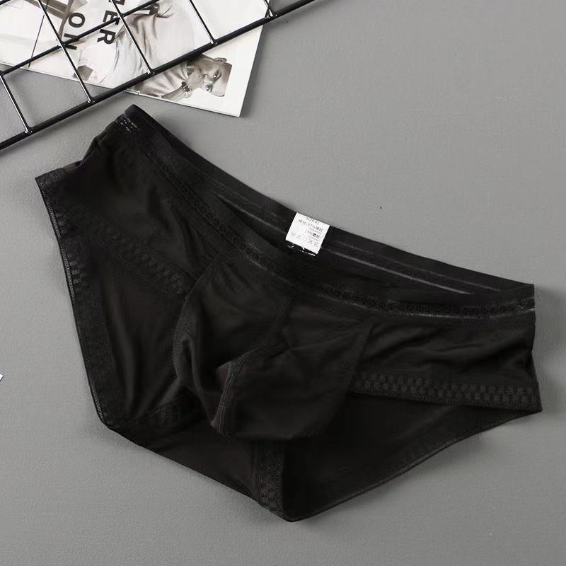 Men's Ice Silk Solid Color Printed Side Briefs -  Fashion Men's Panties