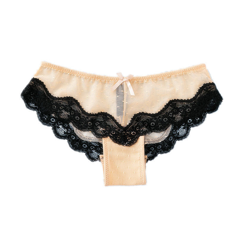 Sexy Lace Low Waist Bow Mesh Panties -  