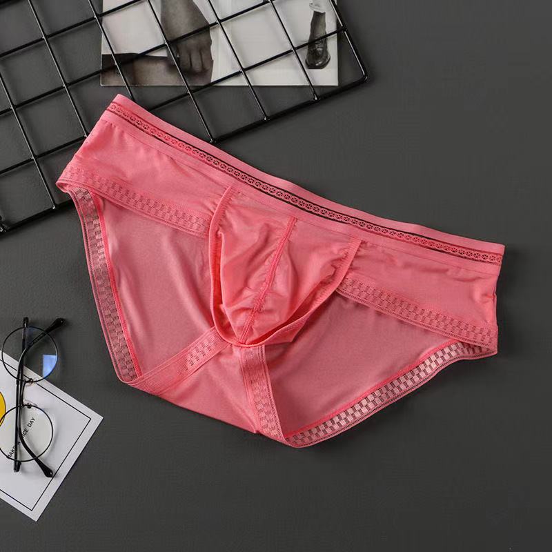 Men's Ice Silk Solid Color Printed Side Briefs -  Fashion Men's Panties