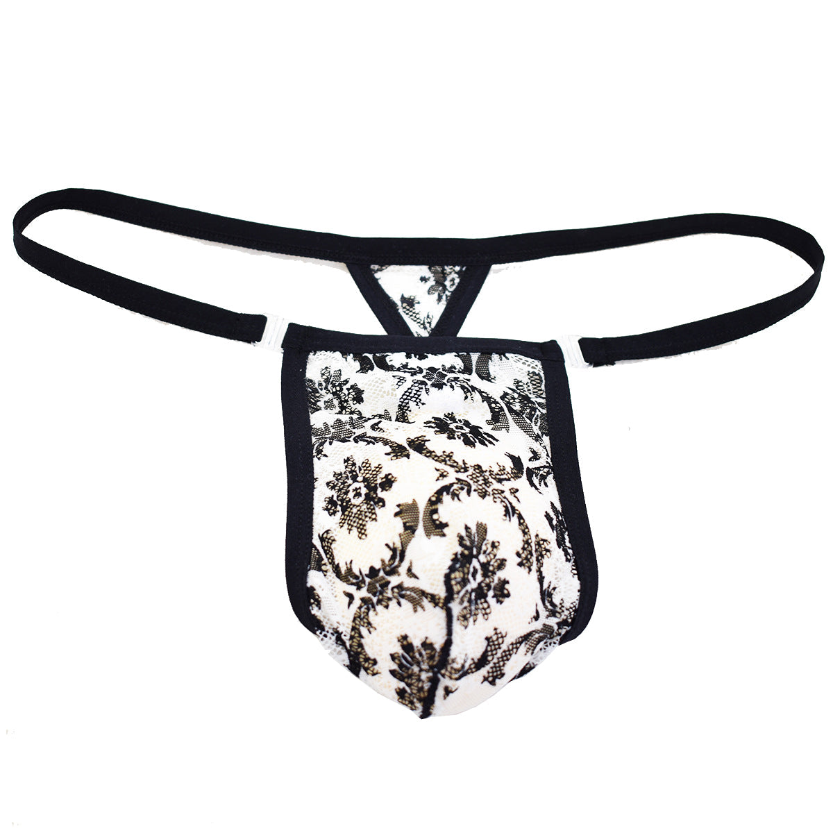 Removable Button Lace Print Thong -  