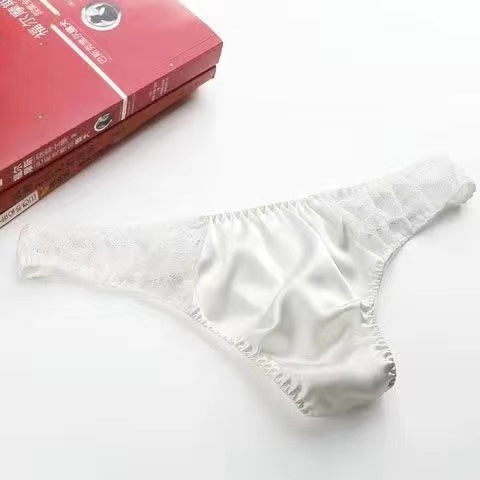 Lace-trimmed silk thong