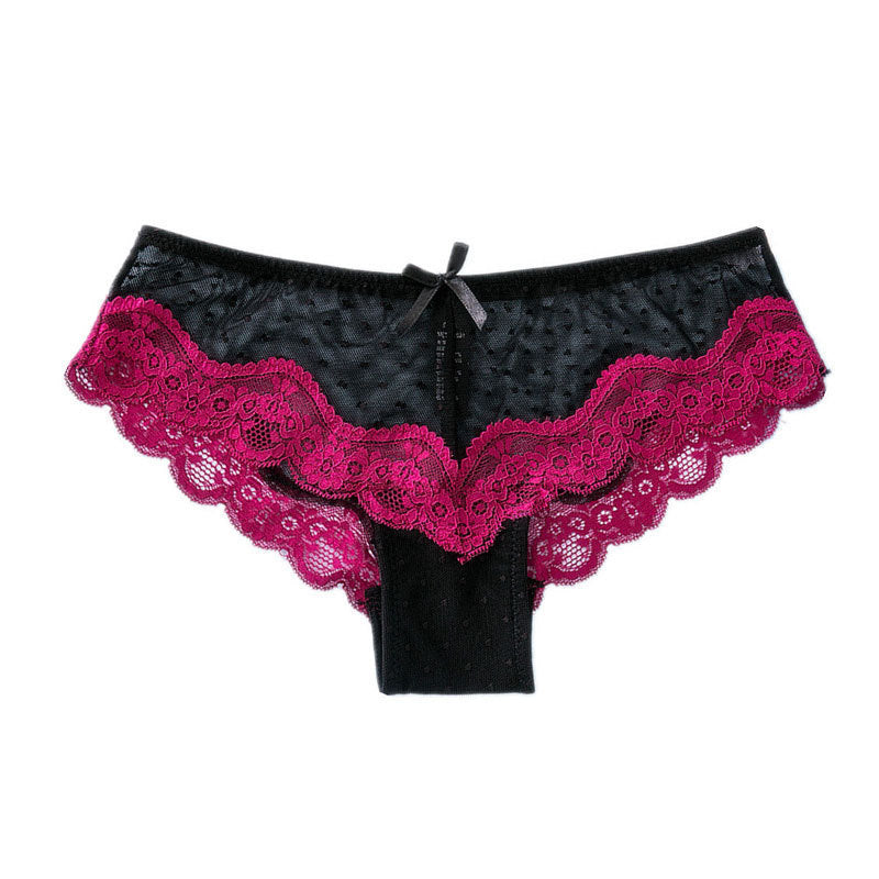 Sexy Lace Low Waist Bow Mesh Panties -  