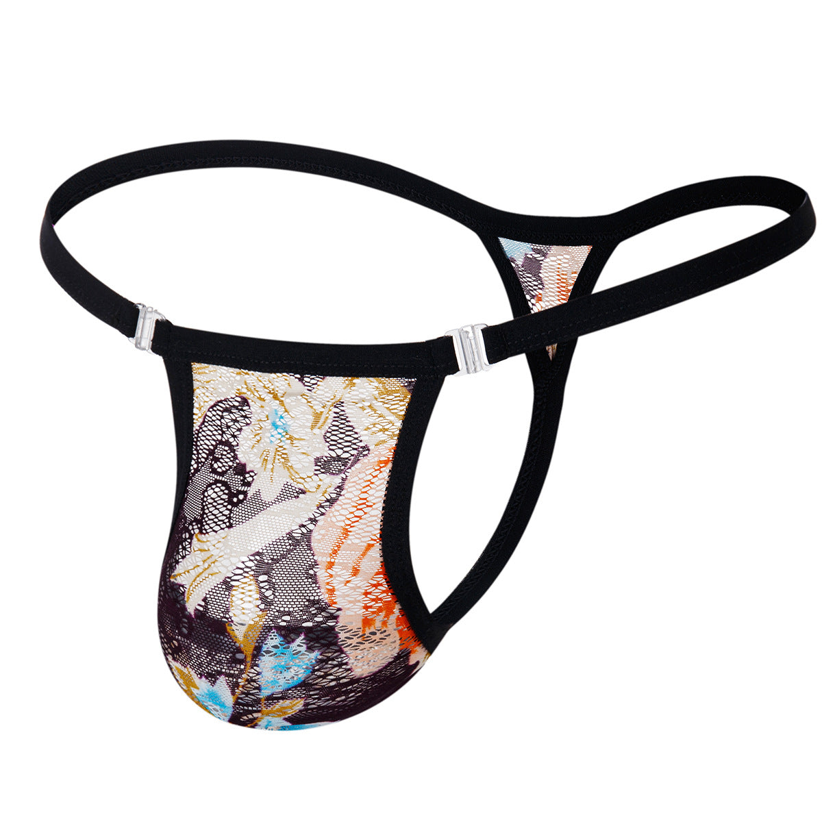 Removable Button Lace Print Thong -  