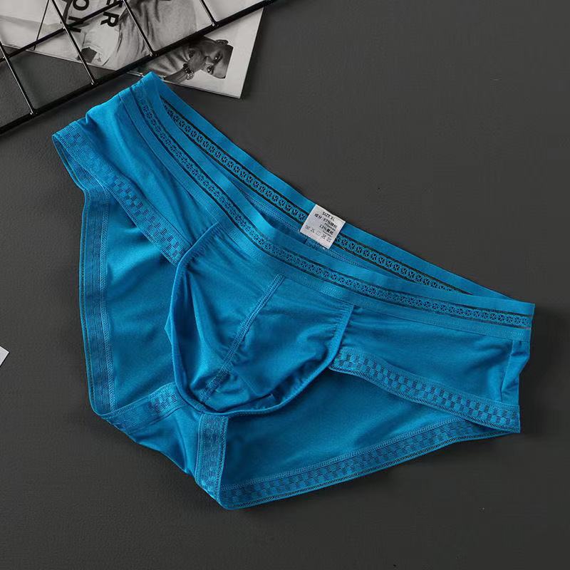 Men's Ice Silk Solid Color Printed Side Briefs -  Fashion Men's Panties