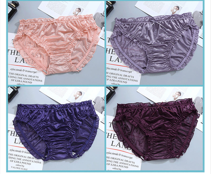 Glossy Solid Color Thin Lace Ruffle Briefs -  Fashion Men's Panties