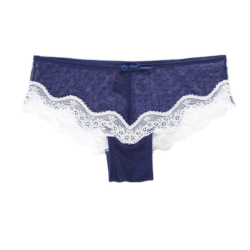 Sexy Lace Low Waist Bow Mesh Panties -  