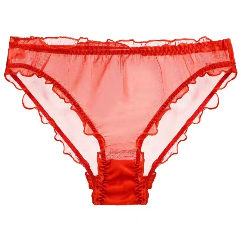 Men's Ruffled Silk Transparent Briefs -  Fashion Men's Panties