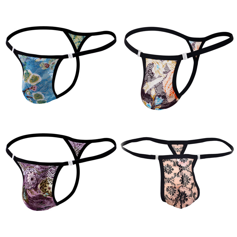 Removable Button Lace Print Thong -  